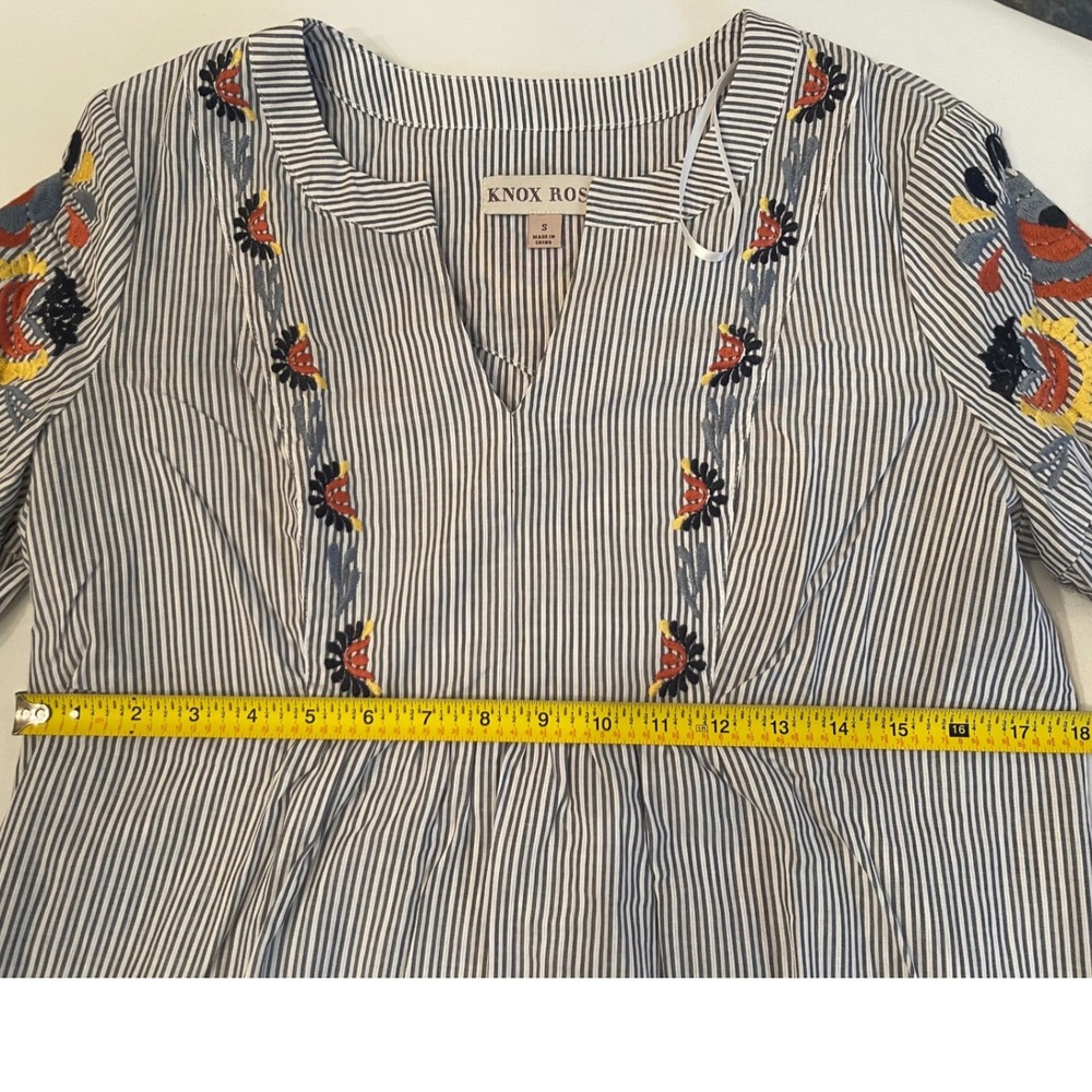 Knox Rose Women's Striped Embroidered Floral 3/4 Sleeve Babydoll Tunic Top|Dress - Picture 8 of 13